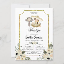 Gold en White Floral Girl Bautizo Invitacion