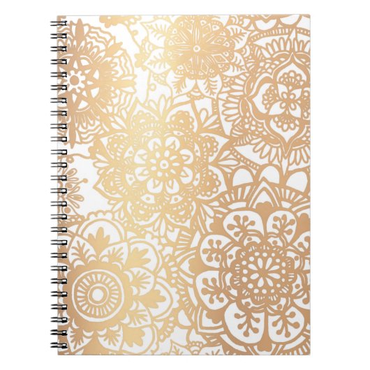 Gold en White Floral Mandala Pattern Notitieboek (Voorkant)