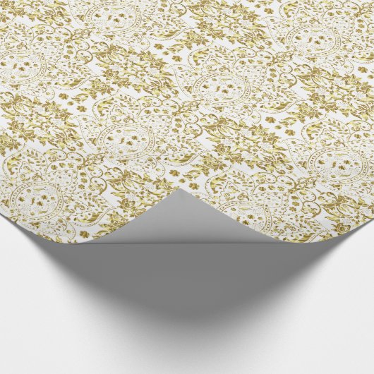 Gold- en White Floral-patroon Cadeaupapier (Hoek)