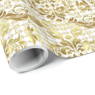 Gold- en White Floral-patroon Cadeaupapier