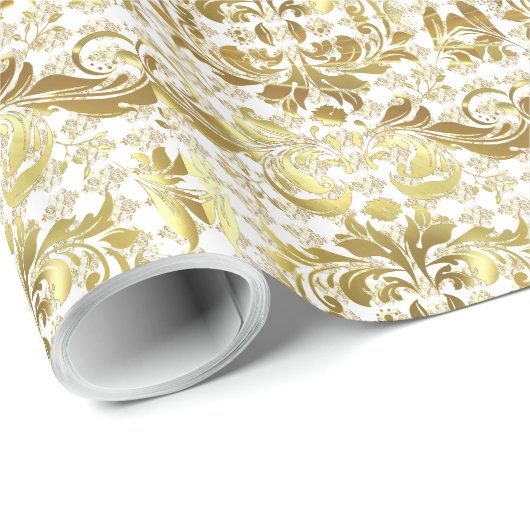 Gold- en White Floral-patroon Cadeaupapier (Rol Hoek)