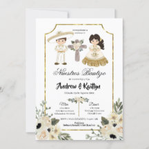 Gold en White Floral Sibling Boy en Girl Bautizo