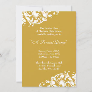Gold en White Flourish Prom Formal Invitation Kaart