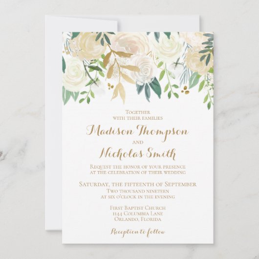 Gold- en White Flower Wedding-kaart Kaart (Voorkant)