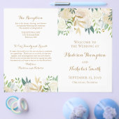 Gold- en White Flower Wedding Program Booklets Flyer (Enkel)