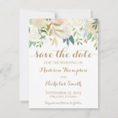 Gold en White Flower Wedding Save the Date Card (Voorkant)