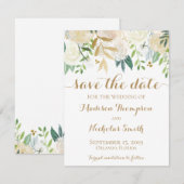 Gold en White Flower Wedding Save the Date Card (Voorkant / Achterkant)