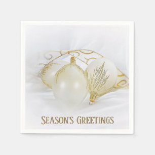 Gold en White Glitter Holiday Ornaments Napkins Servet