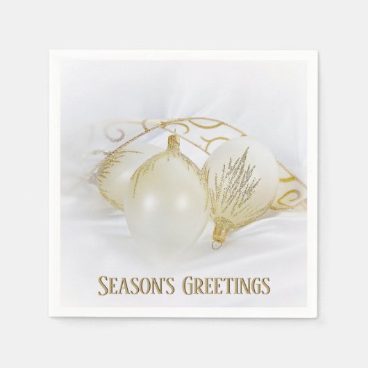 Gold en White Glitter Holiday Ornaments Napkins Servet (Voorkant)