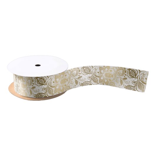 Gold- en White Lace-patroon Satijnen Lint (Spoel)