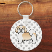 Gold en White Lhasa Apso Cute Dog Sleutelhanger (Voorkant)