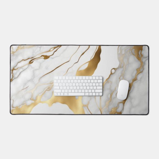 Gold en White Marble Abstract Bureaumat (Keyboard & Muis)