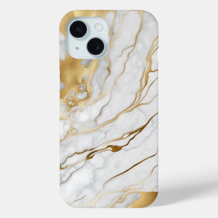 Gold en White Marble Abstract iPhone 15 Case
