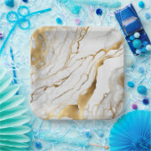 Gold en White Marble Abstract Papieren Bordje (Feest)