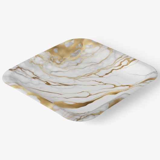 Gold en White Marble Abstract Papieren Bordje (Gebogen)