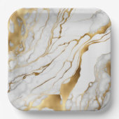 Gold en White Marble Abstract Papieren Bordje (Voorkant)