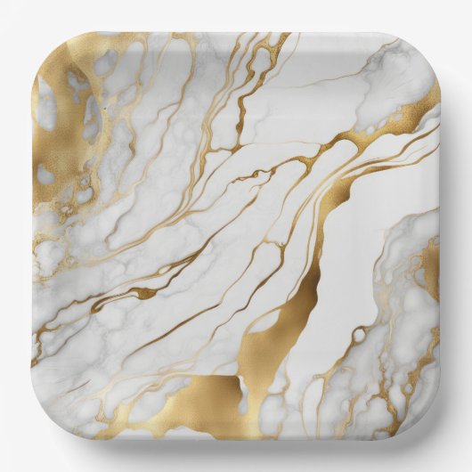 Gold en White Marble Abstract Papieren Bordje (Voorkant)