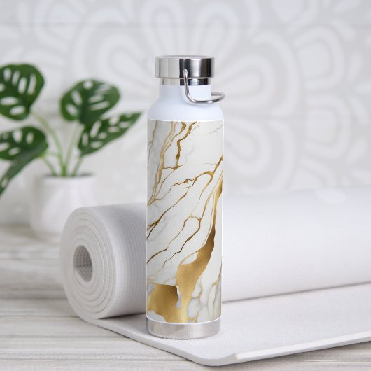 Gold en White Marble Abstract Waterfles (Yoga)
