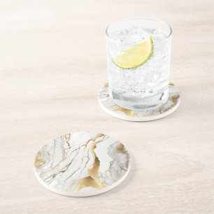 Gold en White Marble Abstract Zandsteen Onderzetter