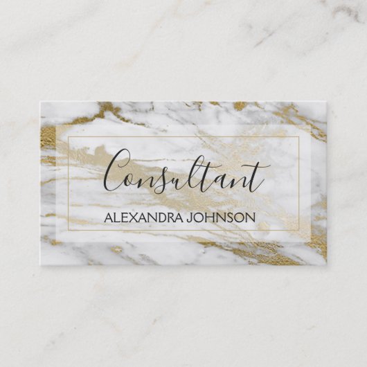 Gold en White Marble Trendy Consultant Visitekaartje (Voorkant)