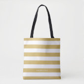 Gold en White Modern Striped Pattern Aangepaste na Tote Bag (Voorkant)