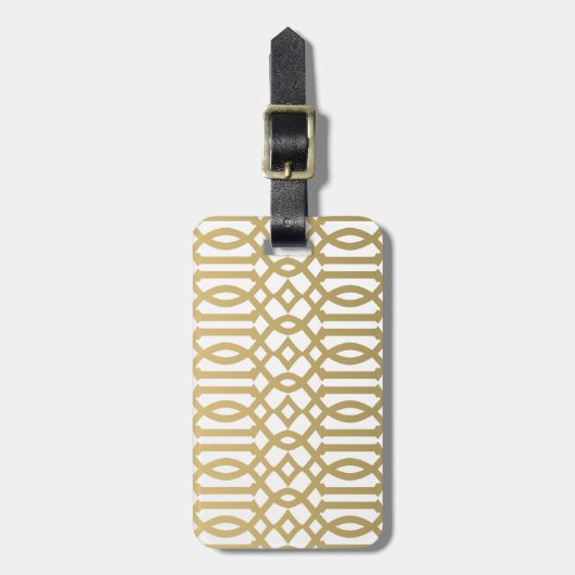Gold en White Modern Trellis Pattern Bagagelabel (Voorkant verticaal)