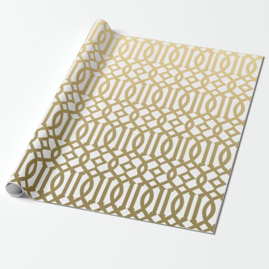 Gold en White Modern Trellis Pattern Cadeaupapier (Uitgerold)