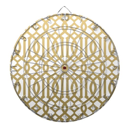 Gold en White Modern Trellis Pattern Dartbord (Voorkant)