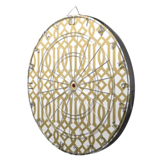 Gold en White Modern Trellis Pattern Dartbord (Voorkant Rechts)
