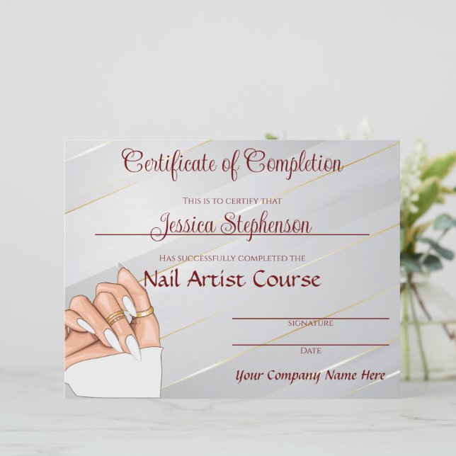 Gold- en White Nail Artist Certificate (Staand voorkant)