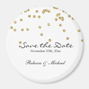 Gold en White Polka Dots Glitters Save the Date Magneet