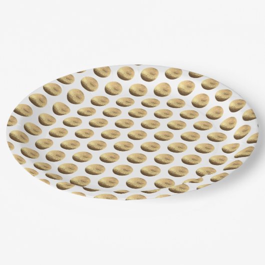 Gold en White Polka Dots Pattern Papieren Bordje (Gekanteld)
