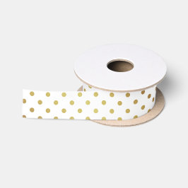Gold en White Polka Dots Satijnen Lint