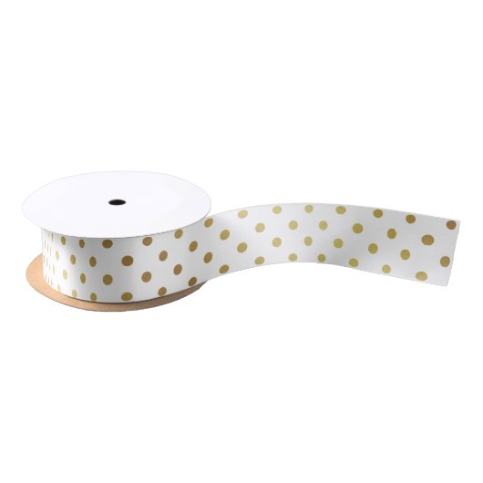 Gold en White Polka Dots Satijnen Lint (Spoel)