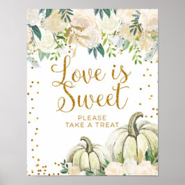 Gold en White Pumpkin Love is Sweet Sign Poster