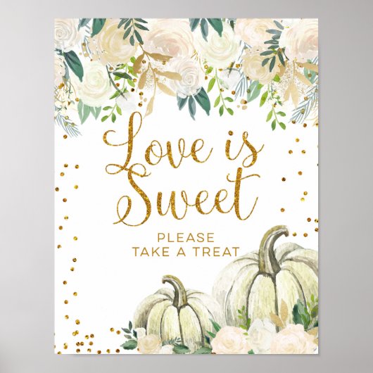 Gold en White Pumpkin Love is Sweet Sign Poster (Voorkant)