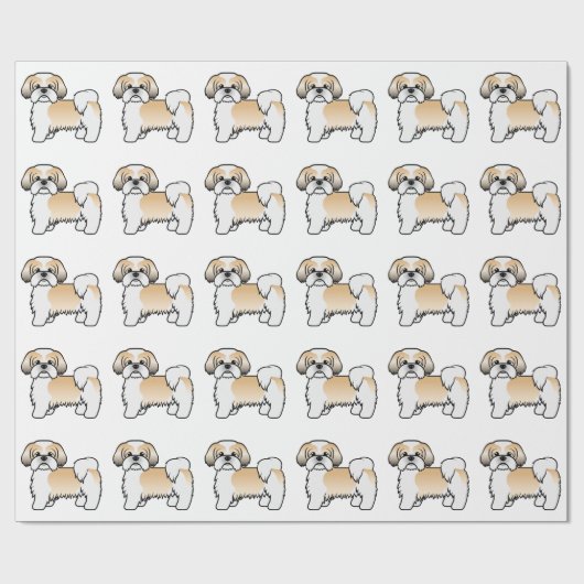 Gold en White Shih Tzu Cartoon Dog Pattern Cadeaupapier (Vlak)