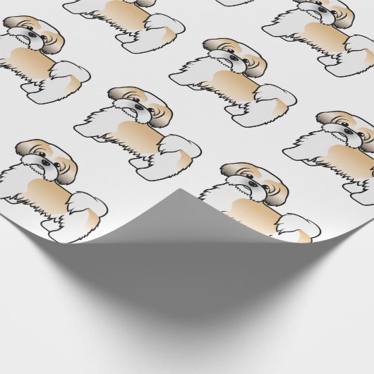 Gold en White Shih Tzu Cartoon Dog Pattern Cadeaupapier (Hoek)