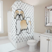 Gold en White Shih Tzu Cute Cartoon Dog Douchegordijn (In situ)