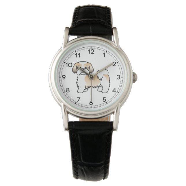 Gold en White Shih Tzu Cute Cartoon Dog Horloge (Voorkant)