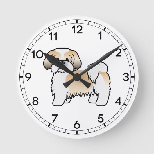 Gold en White Shih Tzu Cute Cartoon Dog Ronde Klok (Voorkant)