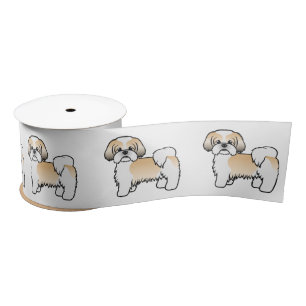 Gold en White Shih Tzu Cute Cartoon Dog Satijnen Lint