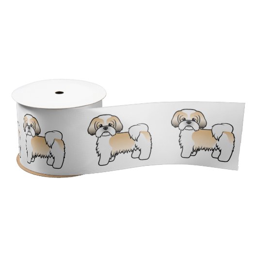 Gold en White Shih Tzu Cute Cartoon Dog Satijnen Lint (Spoel)