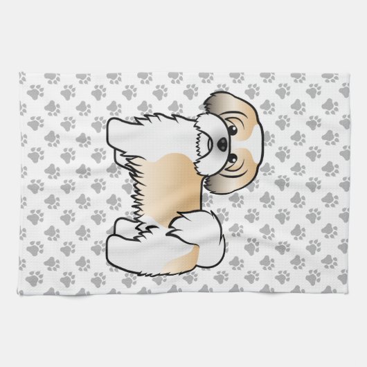 Gold en White Shih Tzu Cute Cartoon Dog Theedoek (Horizontaal)