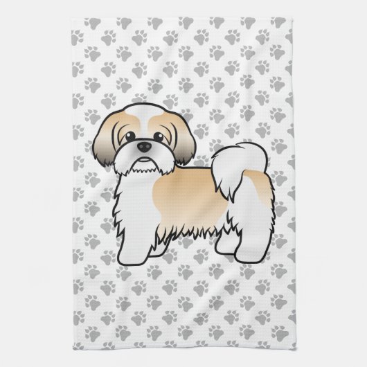 Gold en White Shih Tzu Cute Cartoon Dog Theedoek (Verticaal)