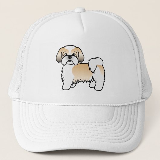 Gold en White Shih Tzu Cute Cartoon Dog Trucker Pet (Voorkant)