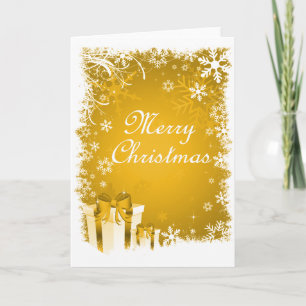 Gold en White Snowy Kerstmis Feestdagen Kaart