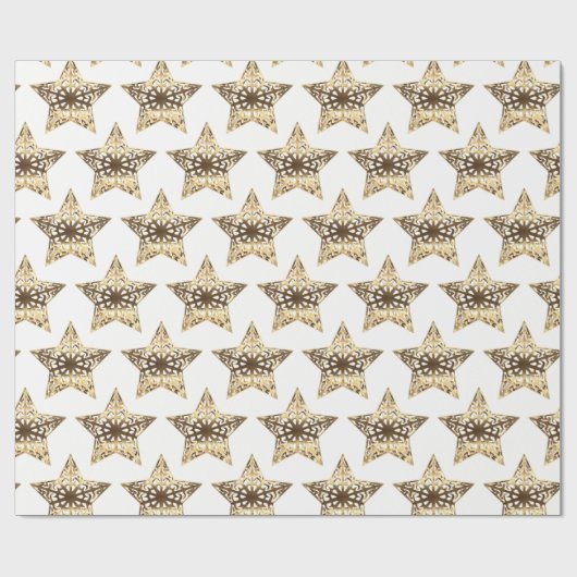 Gold en White Stars Pattern Elegant Kerstmis Cadeaupapier (Vlak)