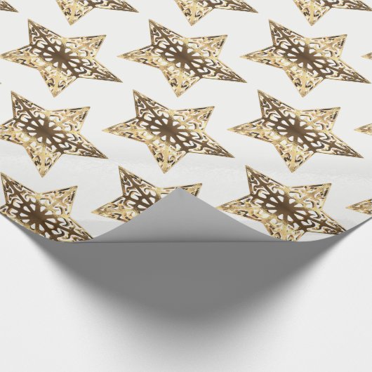 Gold en White Stars Pattern Elegant Kerstmis Cadeaupapier (Hoek)