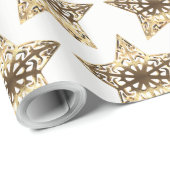 Gold en White Stars Pattern Elegant Kerstmis Cadeaupapier (Rol Hoek)